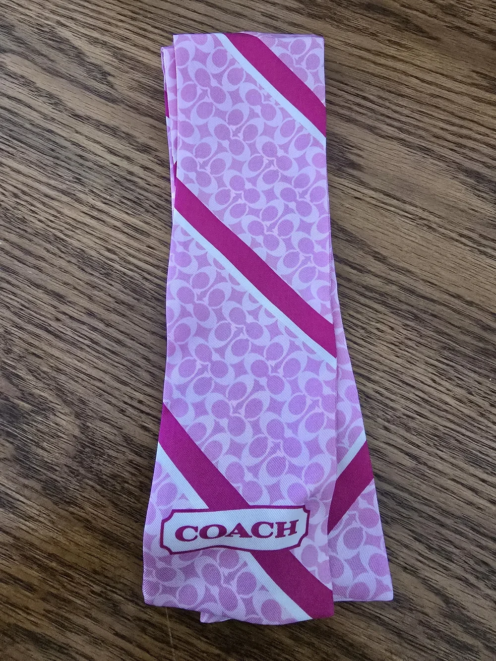 Coach Pink Signature Silk Twilly with Magenta Stripes Y2k